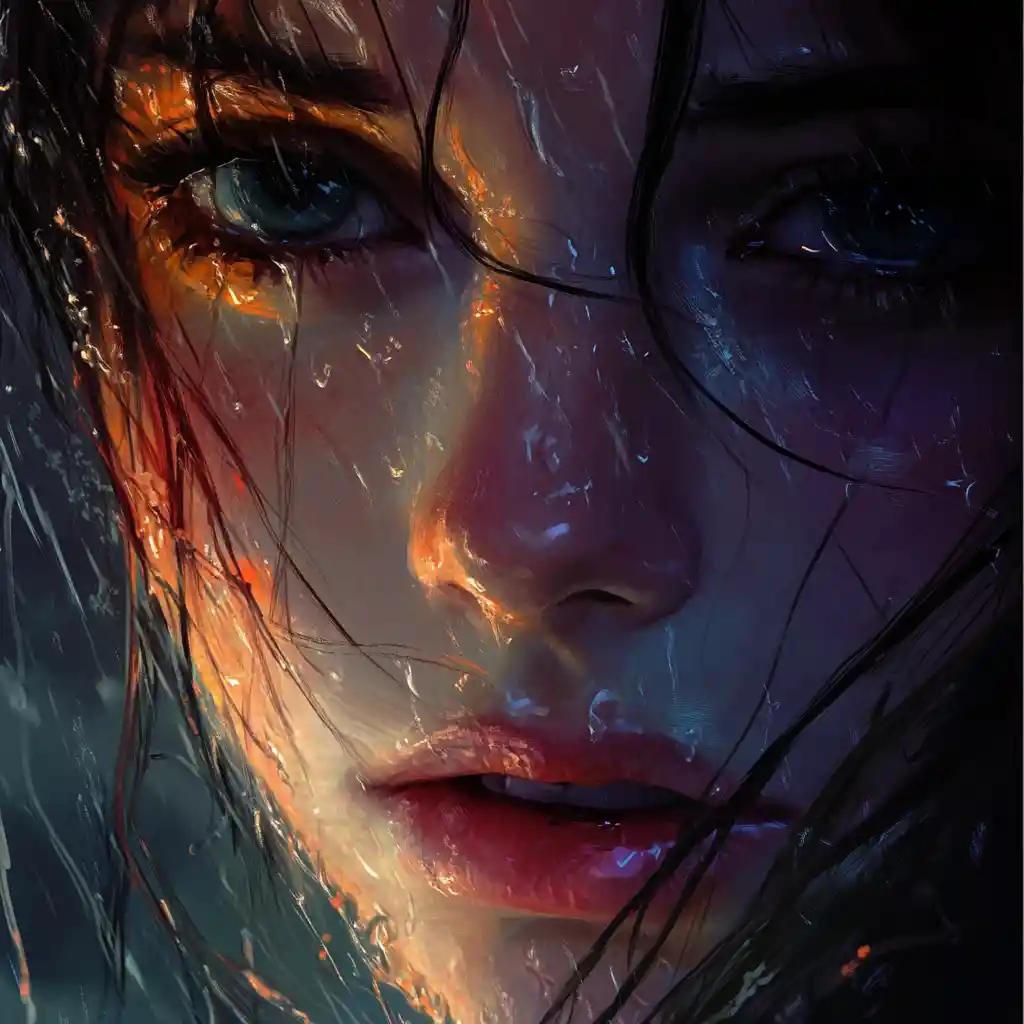 Close up portrait of a sad woman by the lake
