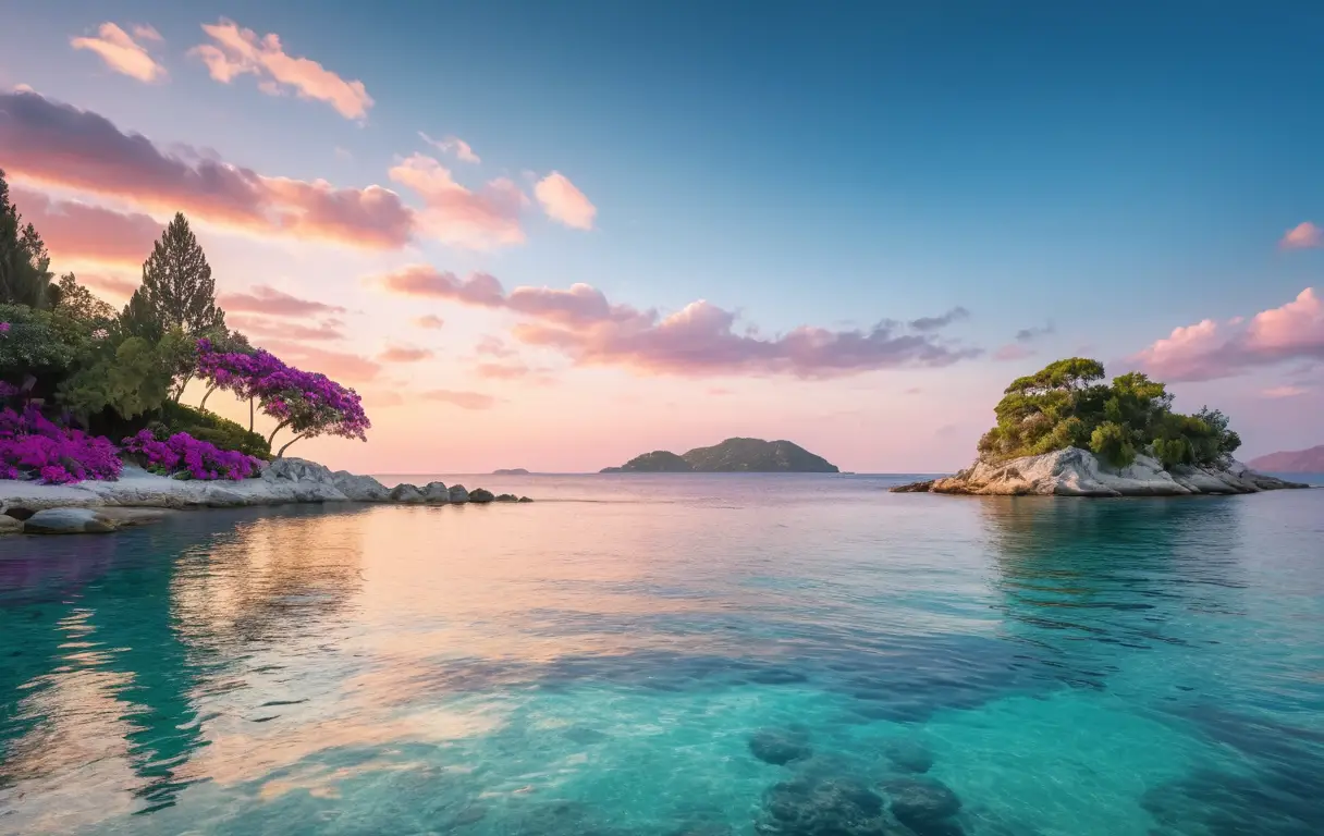 Serene Island Bay With Turquoise Sea And White Sand