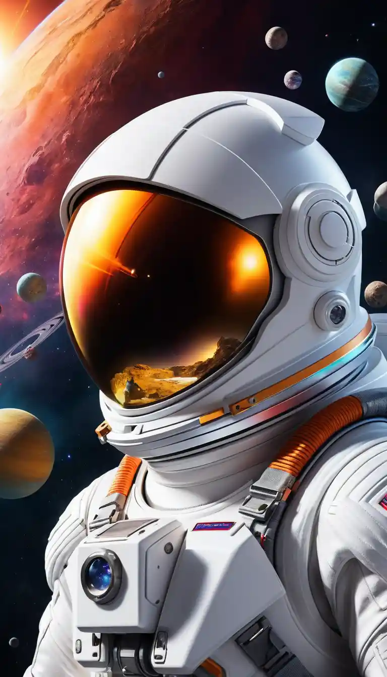 Astronaut Floating In Outer Space With Distant Planets
