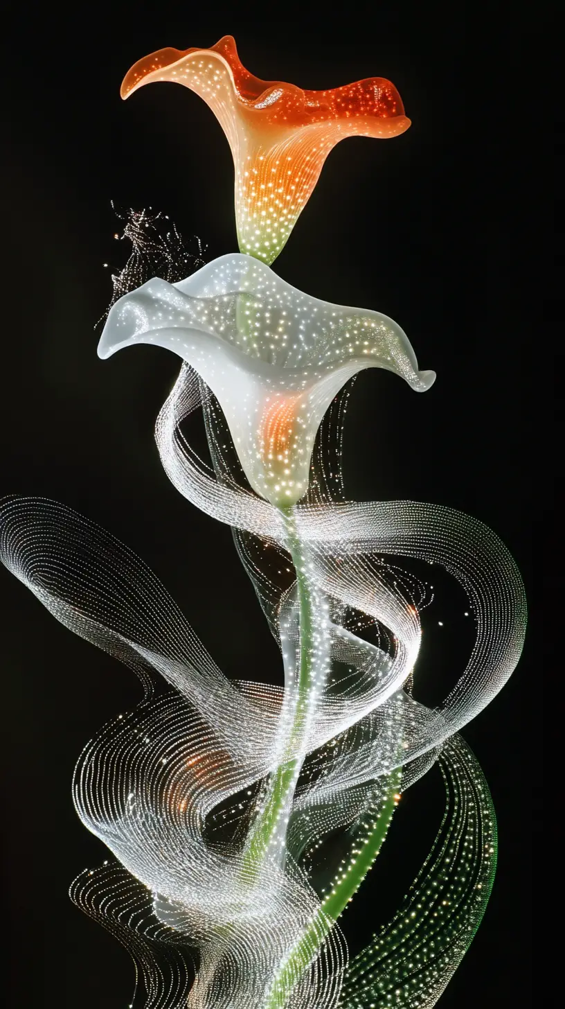 Glowing jellyfish shaped flower over abstract dark dunes