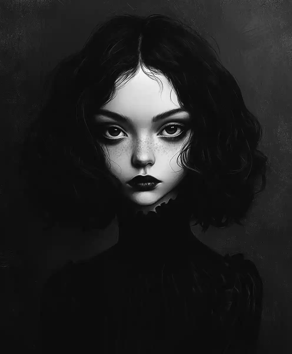 Dark wave girl portrait with moody vintage atmosphere
