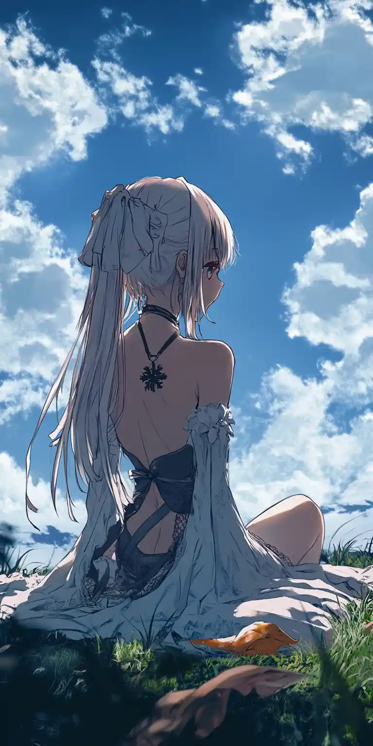 Anime girl reading on a lonely cliffside tower