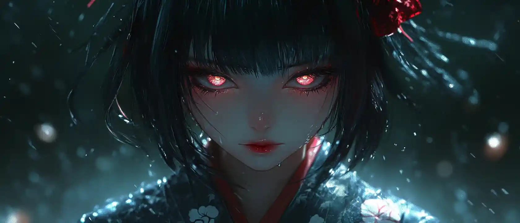 Sad 3D anime girl with glowing unearthly eyes