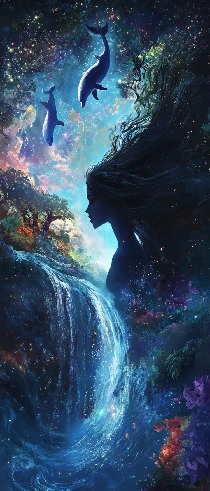 Ethereal Woman Silhouette Framing An Inner Tropical World