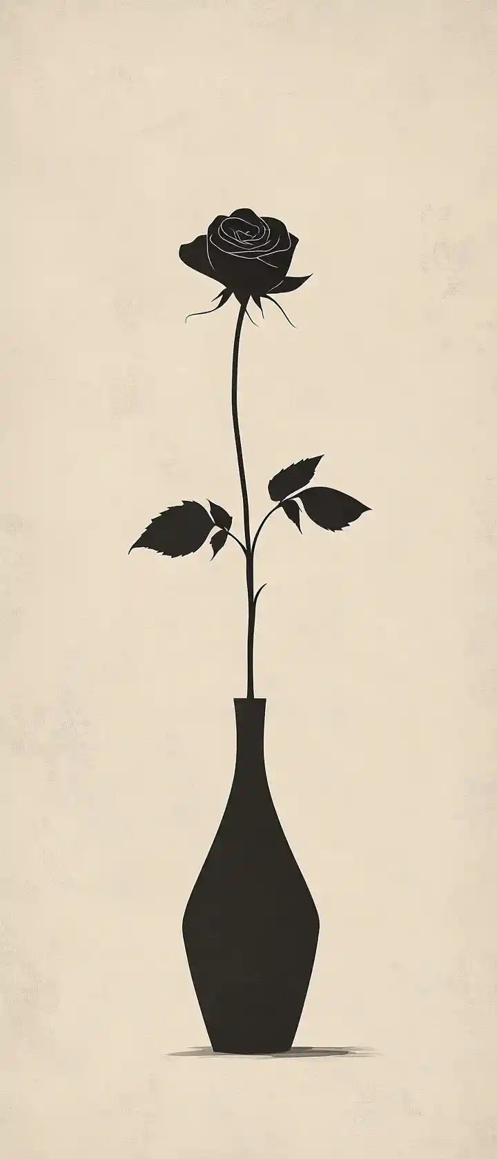 Minimal abstract vase with a single dark rose