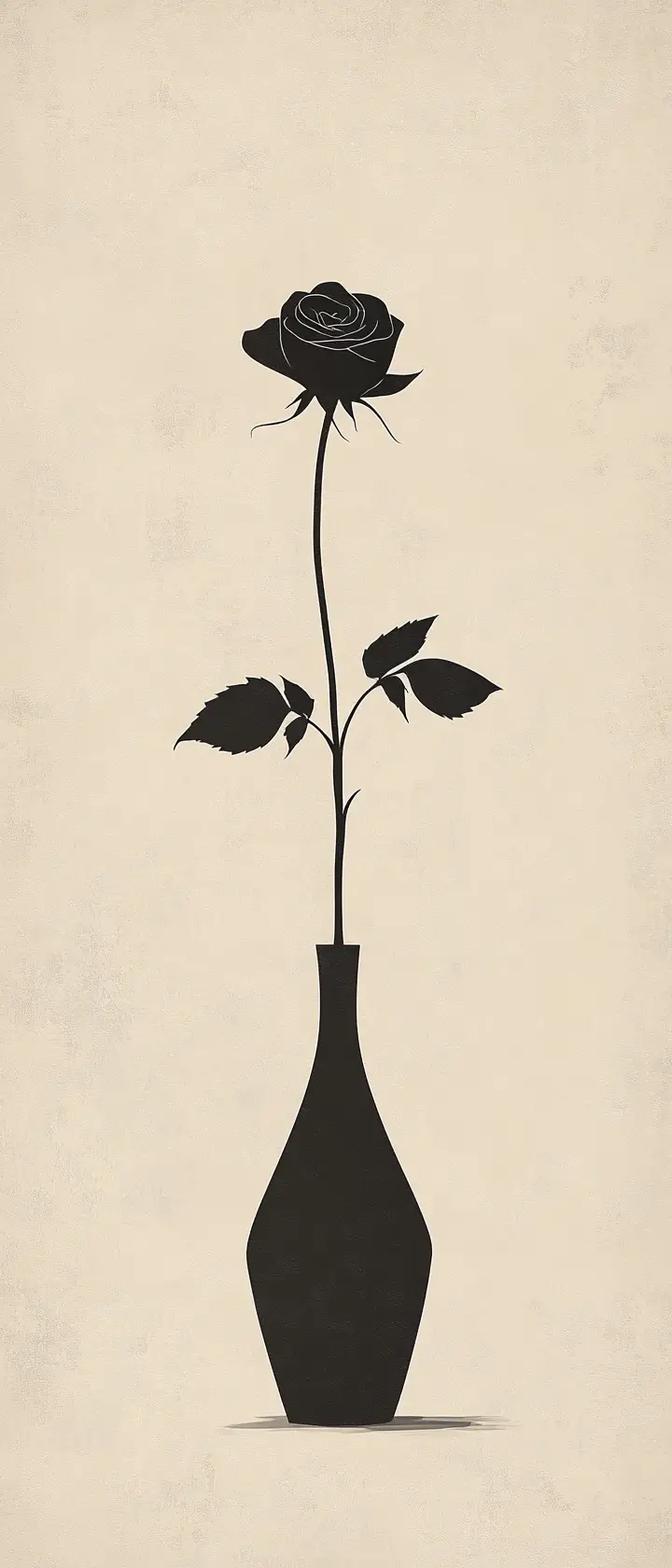 Minimal abstract vase with a single dark rose