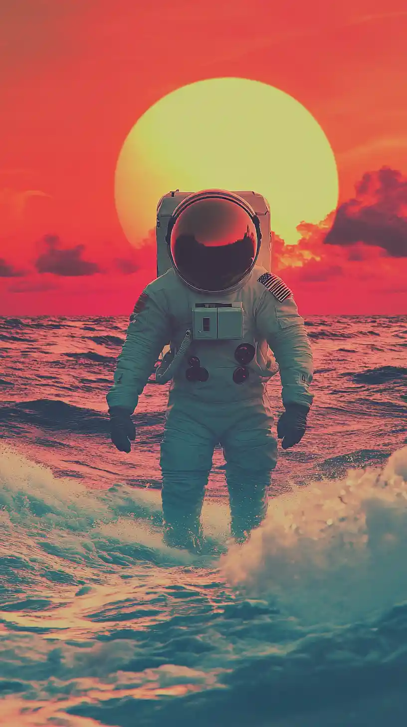 Astronaut Walking On Sunshine Above A Dramatic Ocean