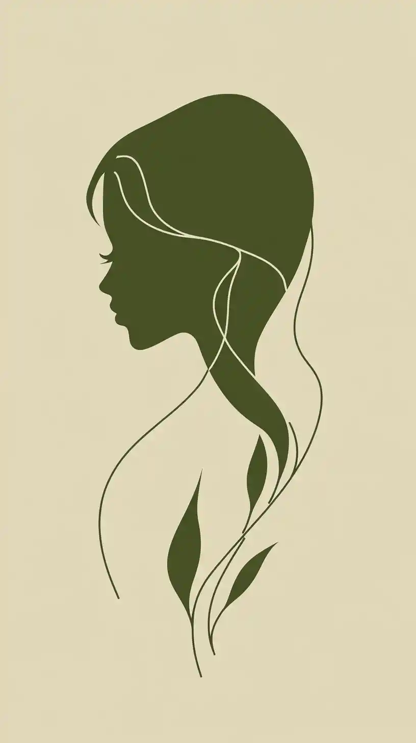 Elegant line art logo of a woman in olive and ivory