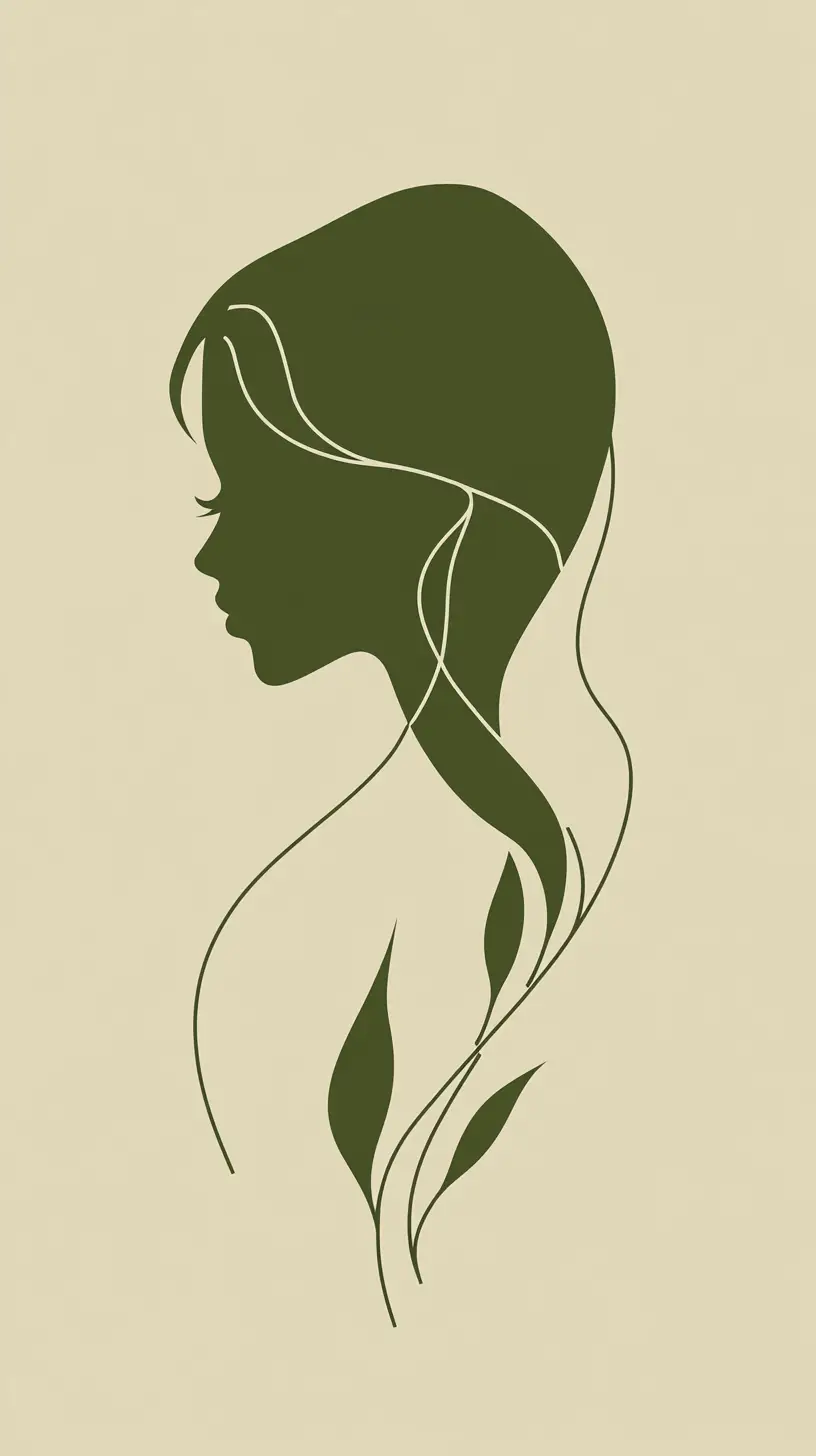 Elegant line art logo of a woman in olive and ivory