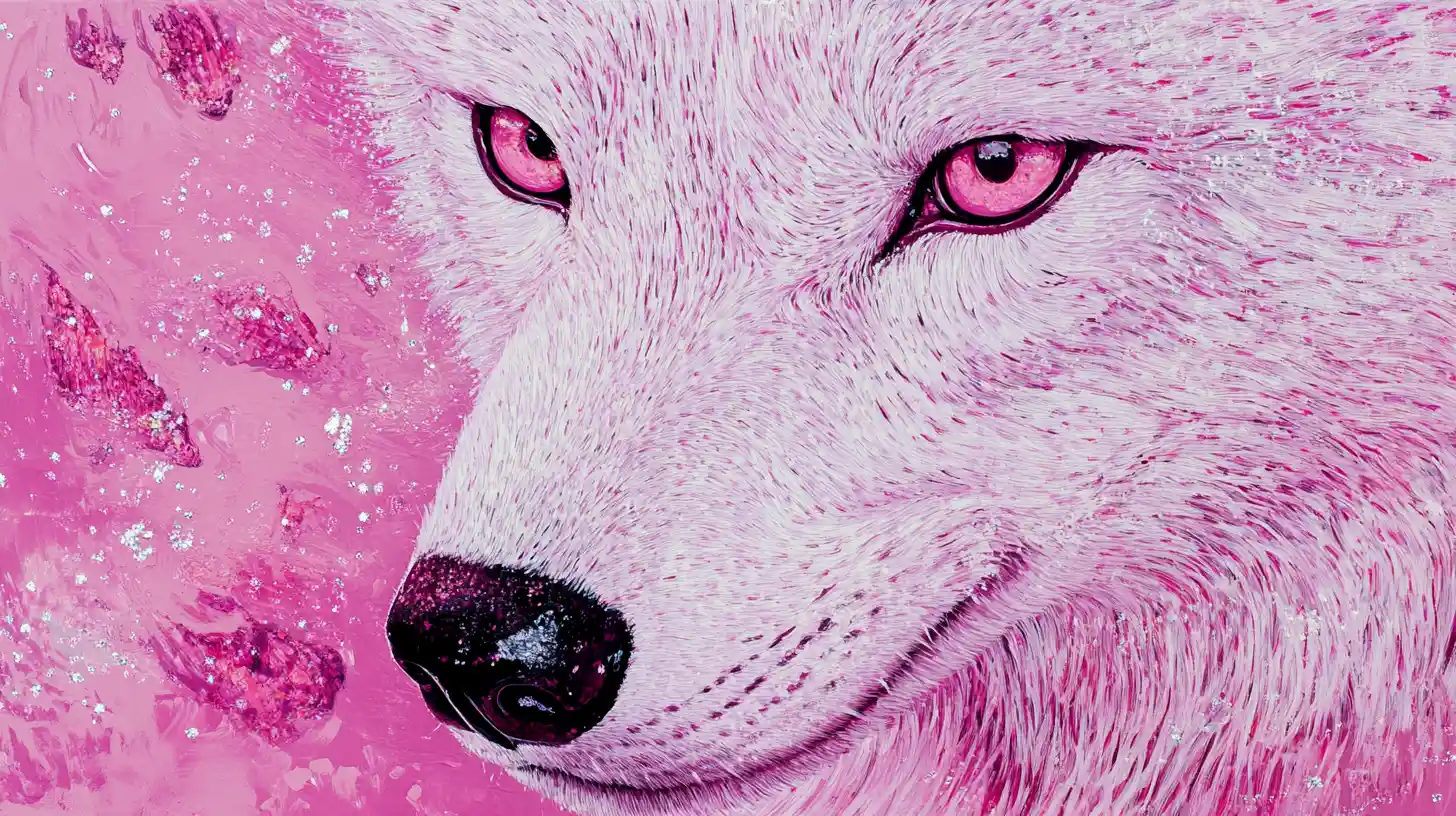 Close up white wolf with whimsical sparkling details
