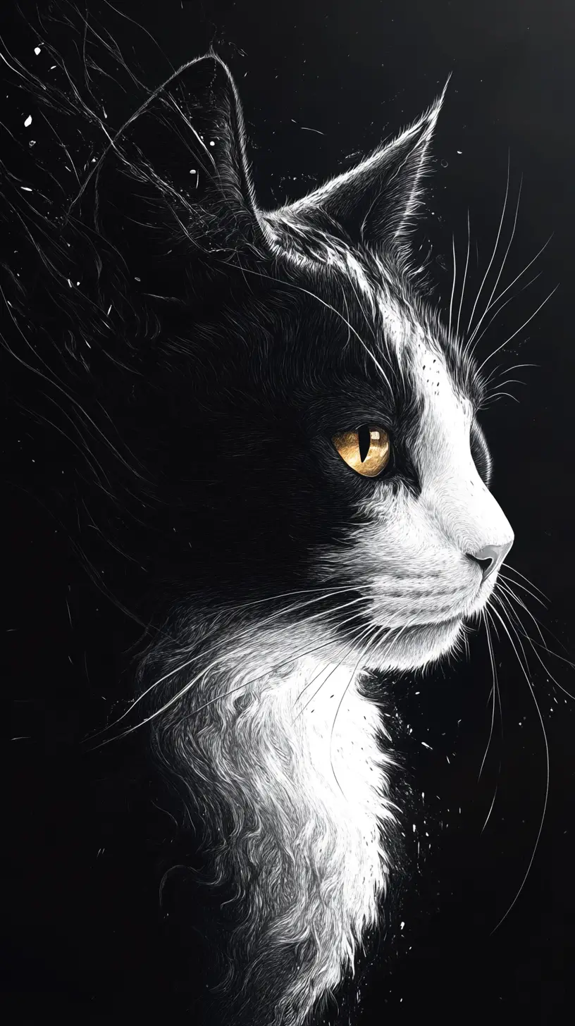 Mystical split cat portrait in dramatic black and white