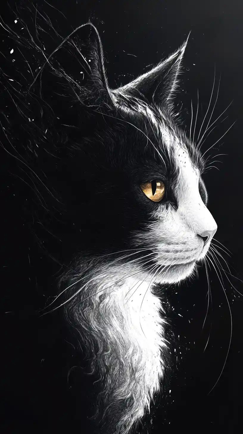 Mystical split cat portrait in dramatic black and white