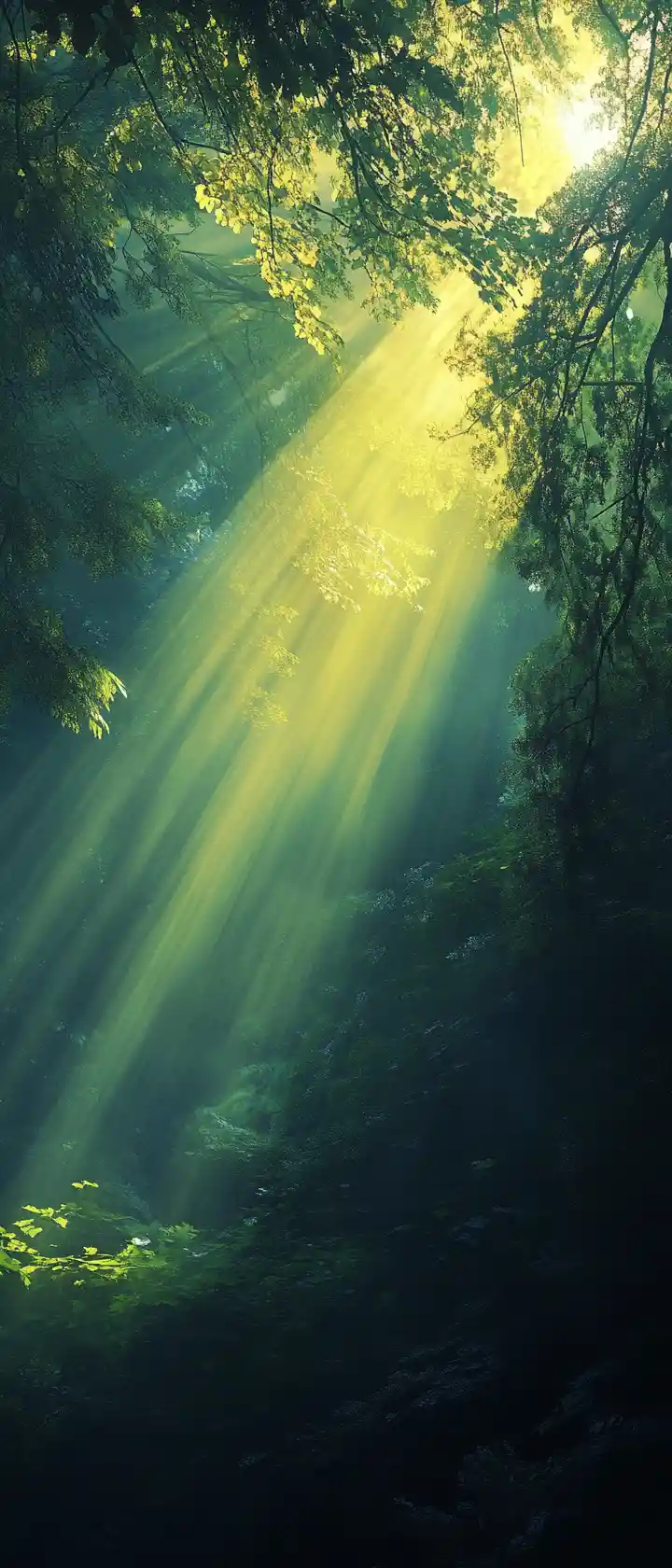 Morning sunlight shining gently down from above