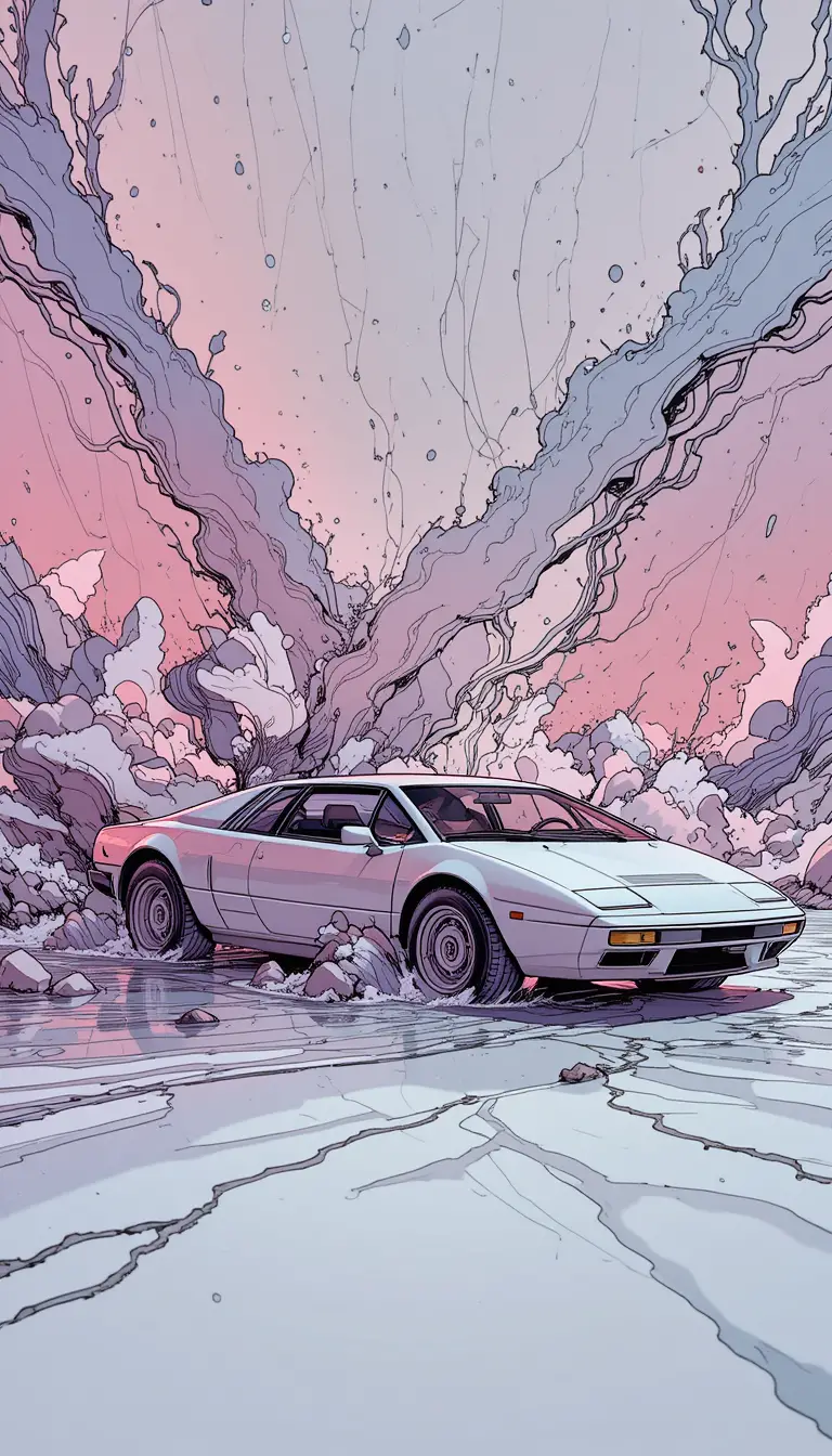 White sports car transforming into a sleek submarine