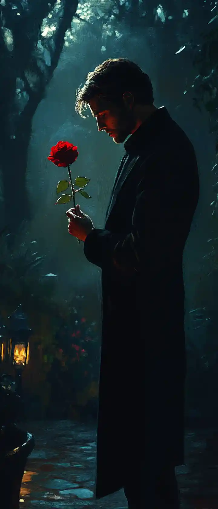 Man waiting with a single rose in his hand