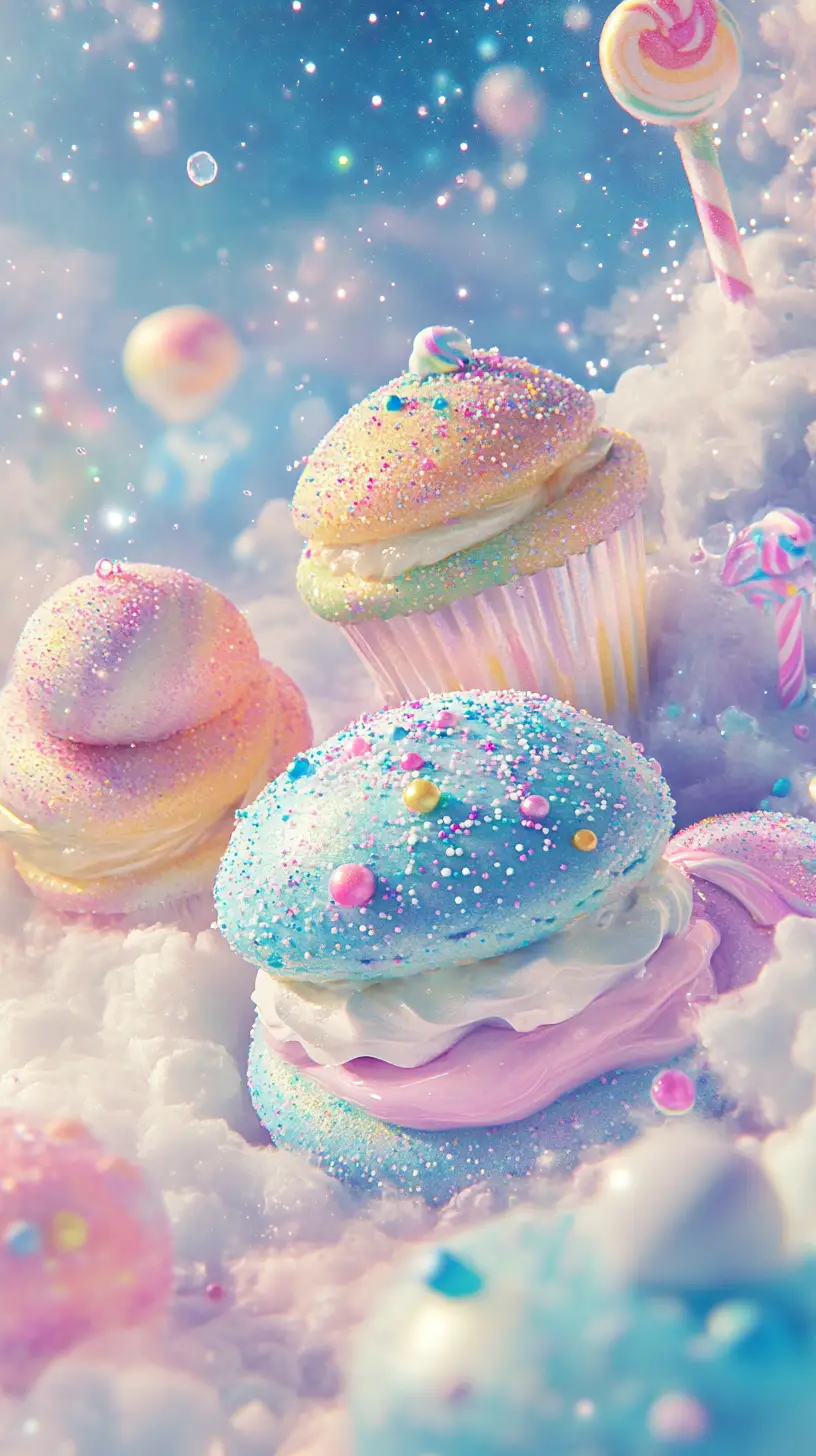 Cute candy castles orbiting a dreamy cotton candy nebula