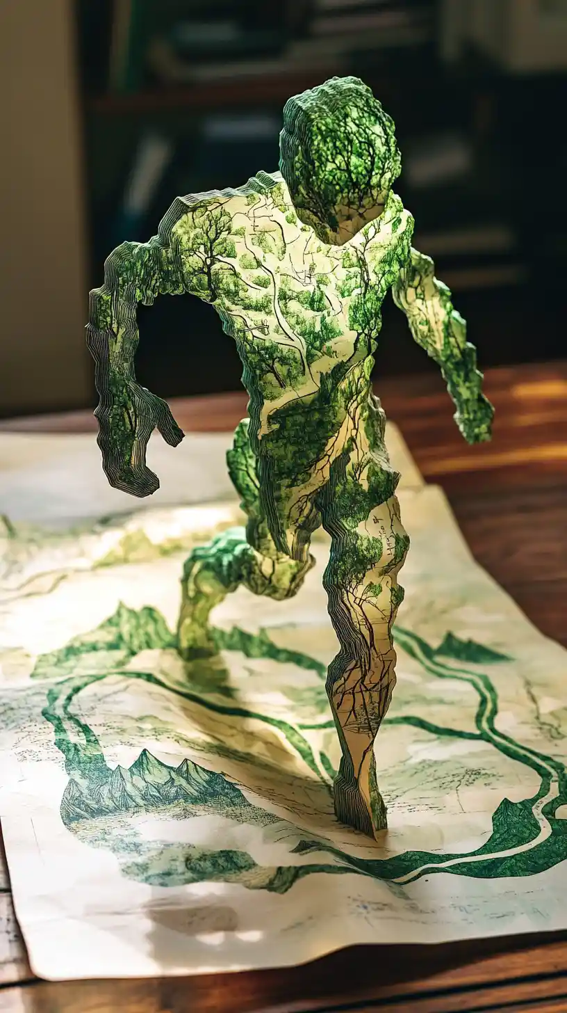 Golem di carta emerge da una mappa cangiante su una scrivania di legno