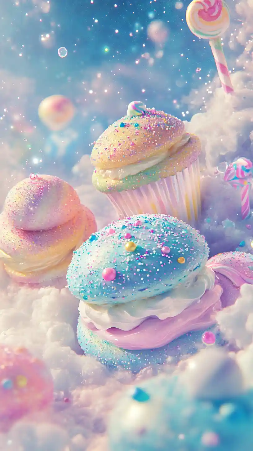 Cute candy castles orbiting a dreamy cotton candy nebula