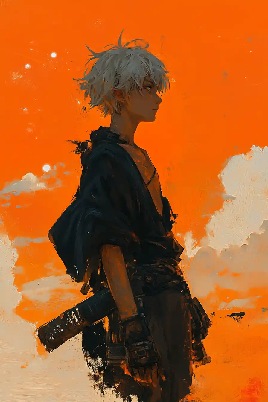 Silver haired boy in wizard robe in a stormy desert