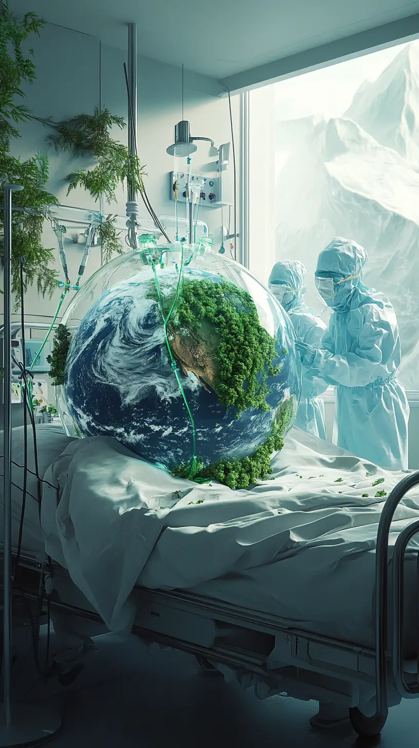 Planet Earth On A Hospital Bed With Life Support