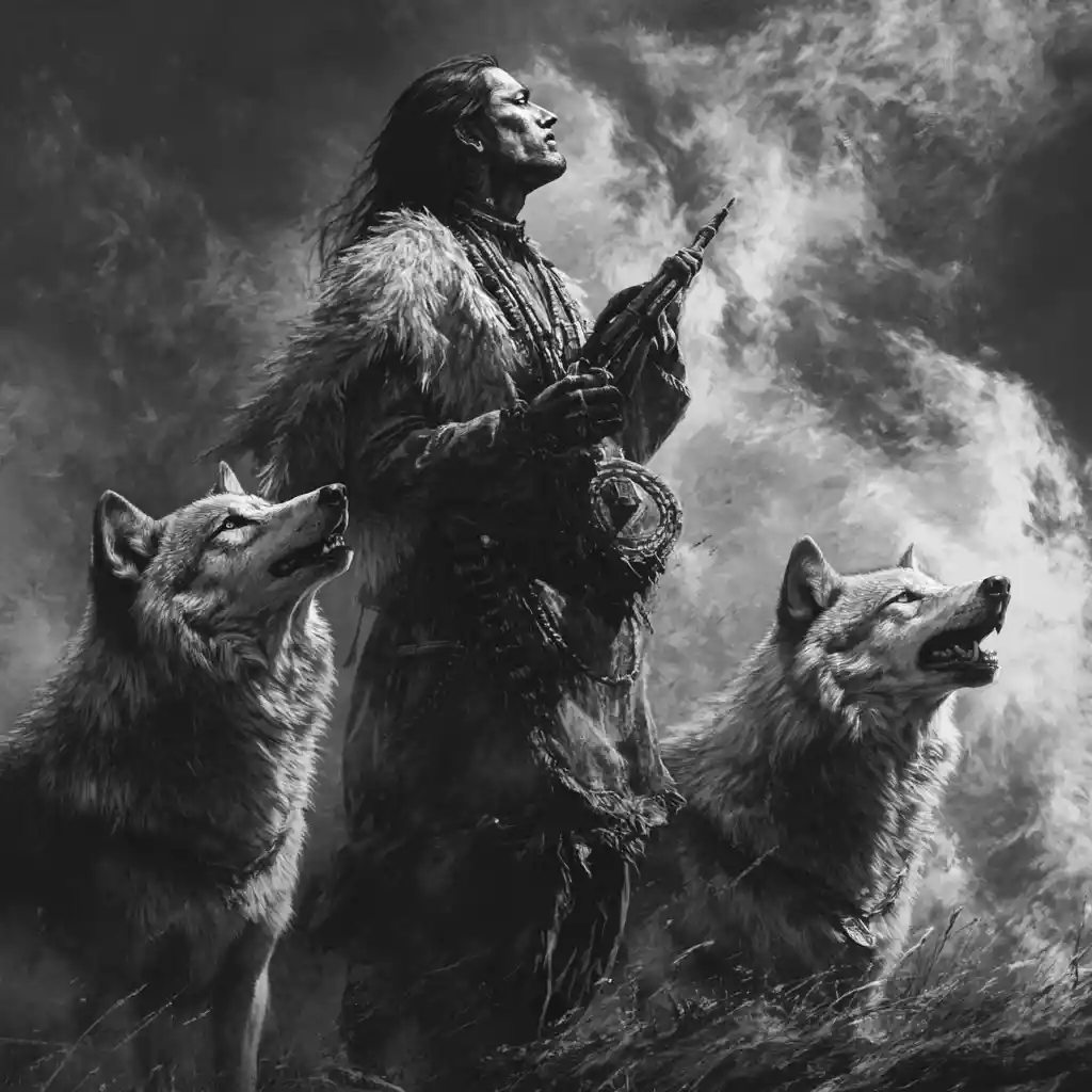 Howling wolves echo through the dark night sky