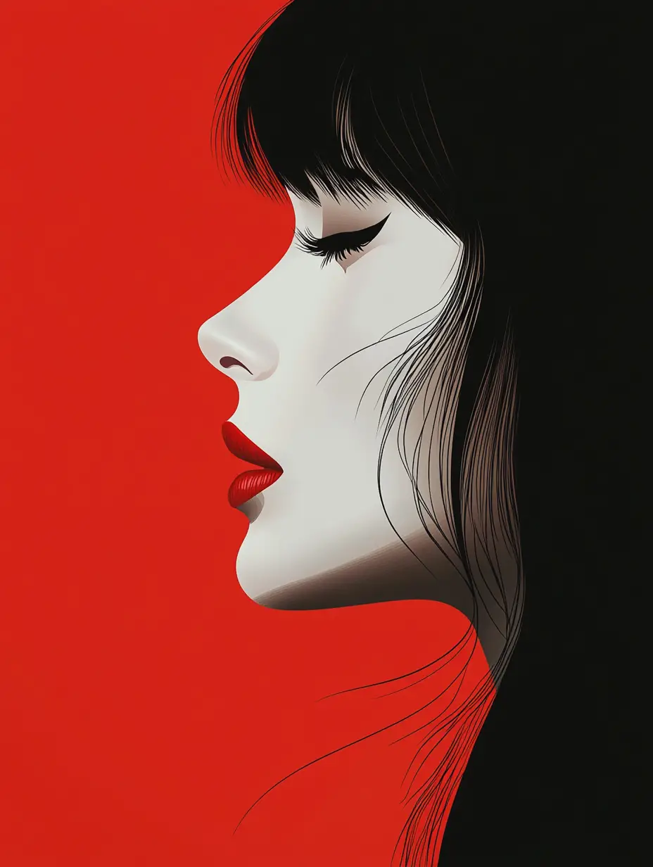Minimal vector profile of a woman with red lips