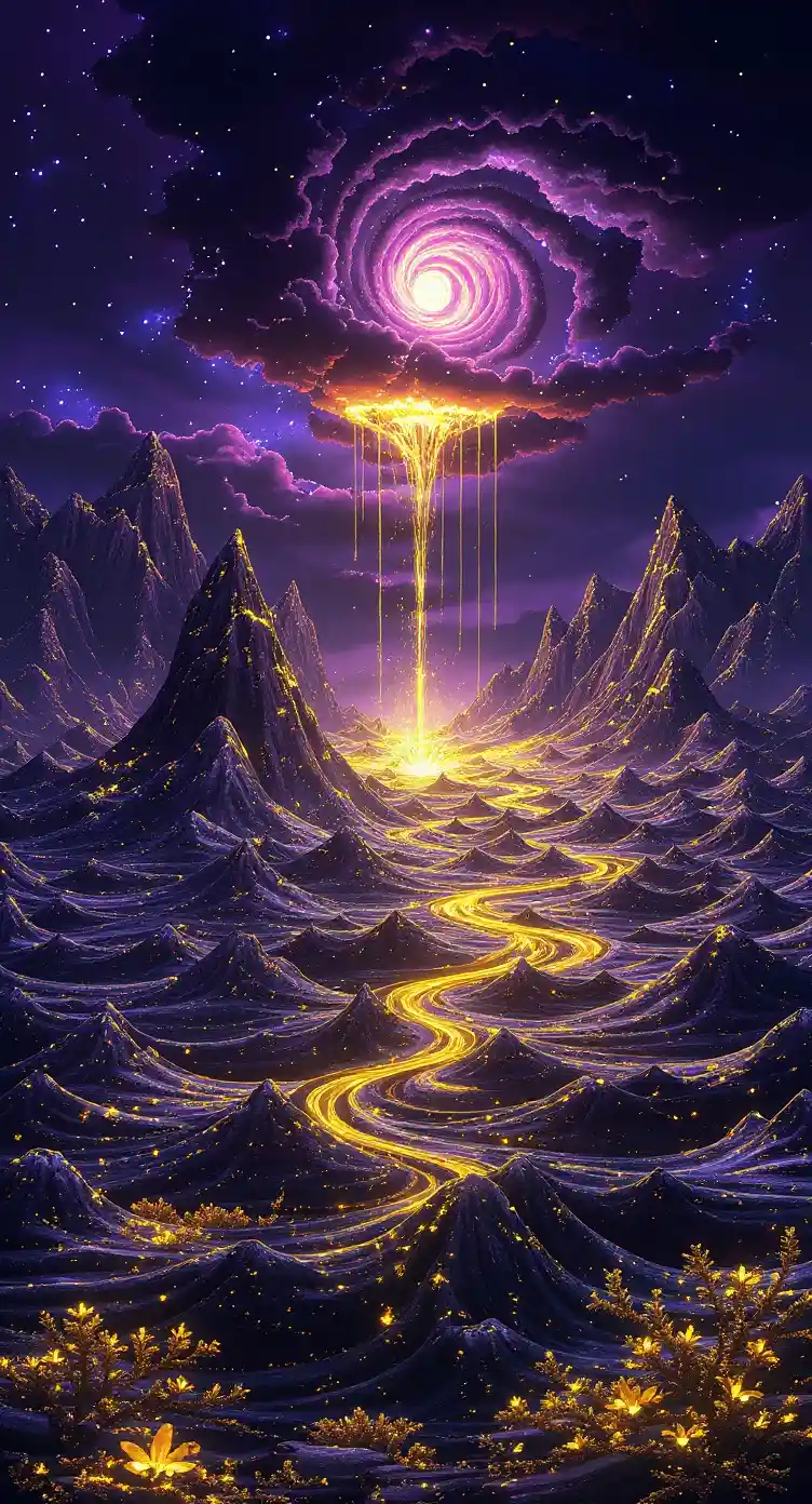 金色波浪與月亮的超現實奇幻海景