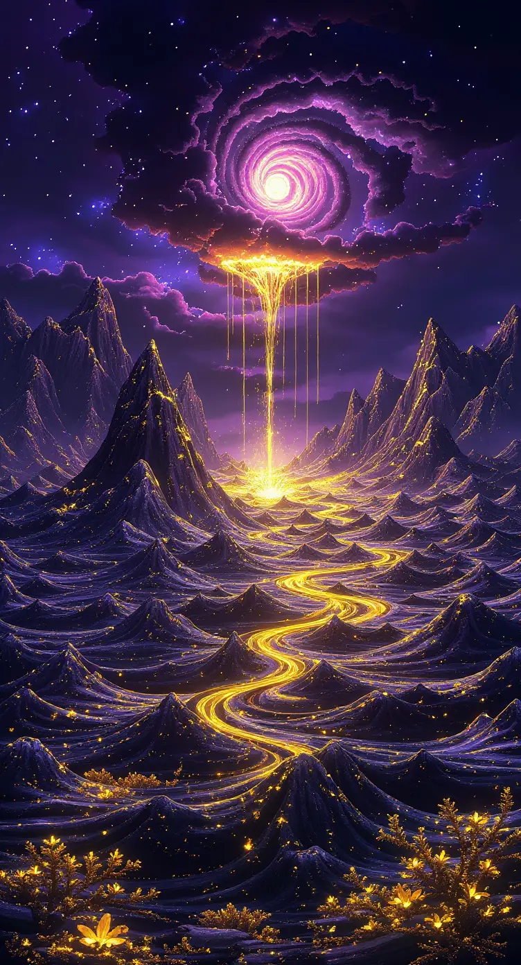 Surreal Fantasy Seascape With Golden Waves And Moon