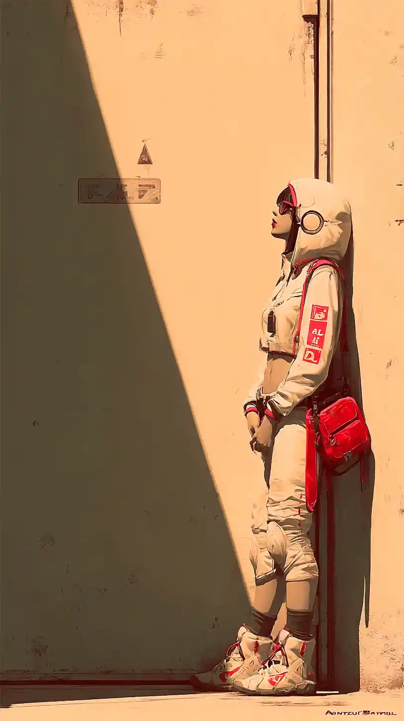 Astronaut In White Suit Leaning At A Quiet Street Corner
