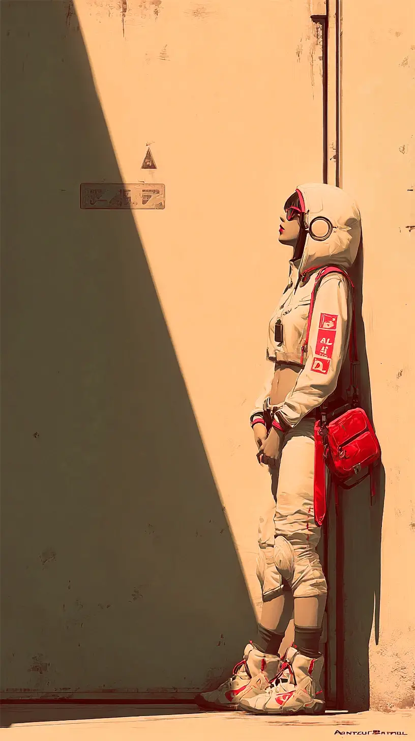Astronaut In White Suit Leaning At A Quiet Street Corner
