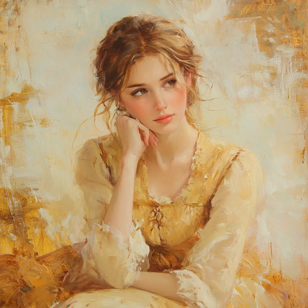 Elegant baroque inspired woman in soft golden portrait