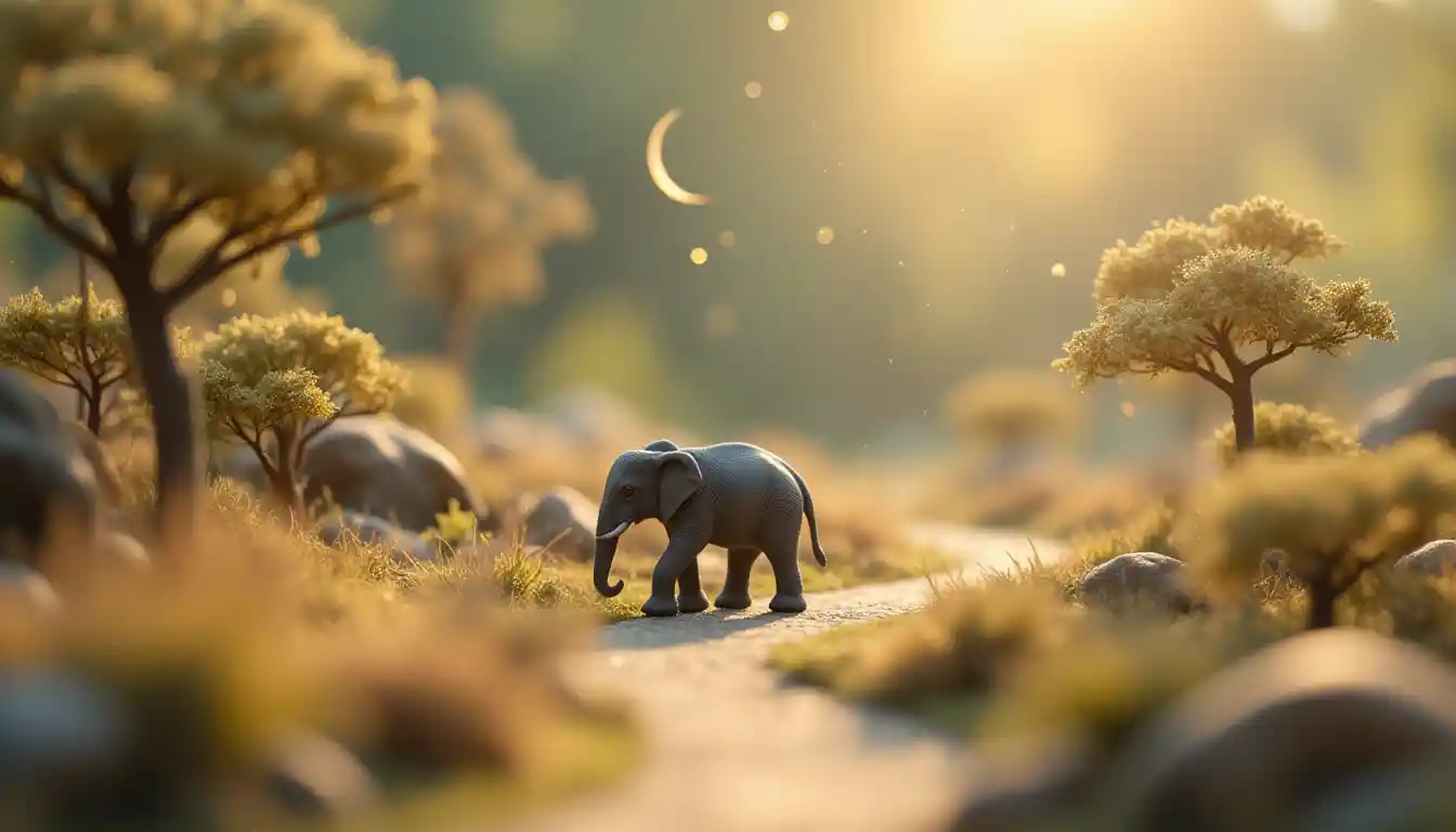 Macro view of a tiny elephant in a miniature world