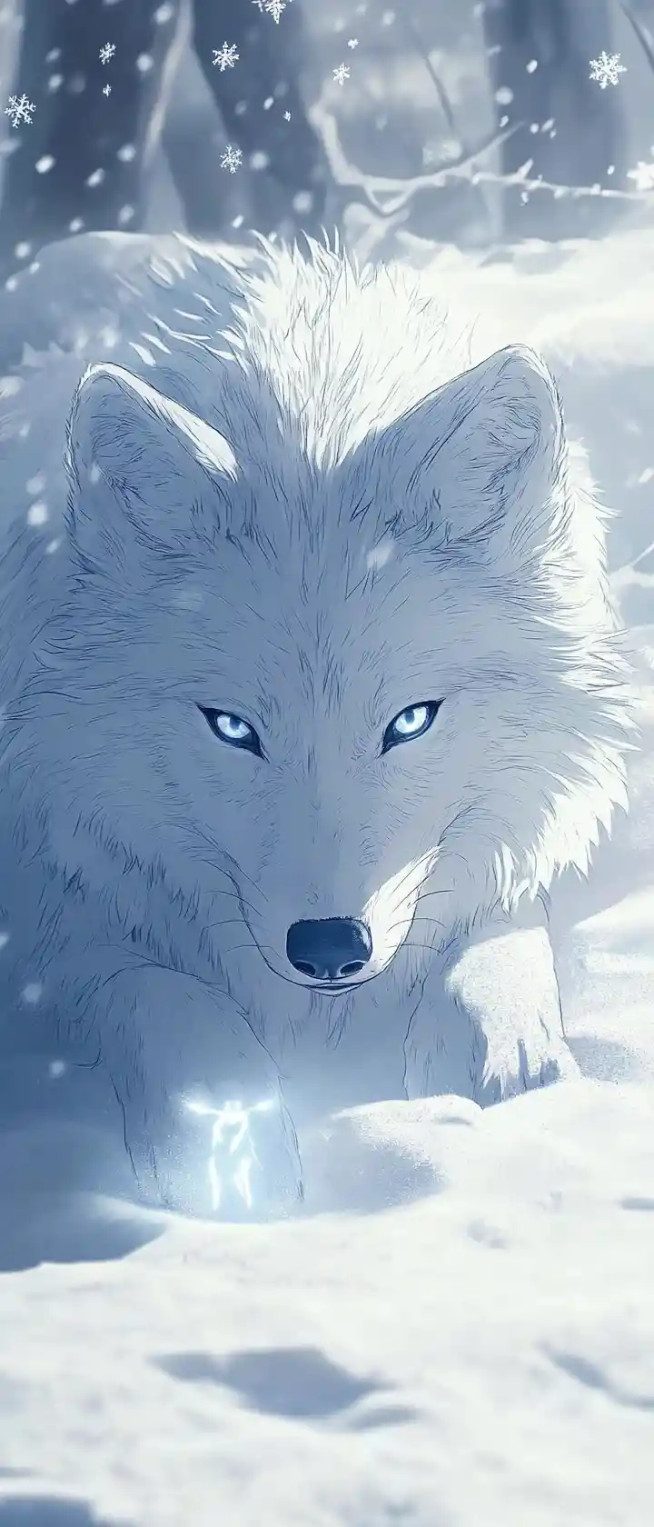 Arctic Wolf Chasing Snowflakes Across Frozen Tundra