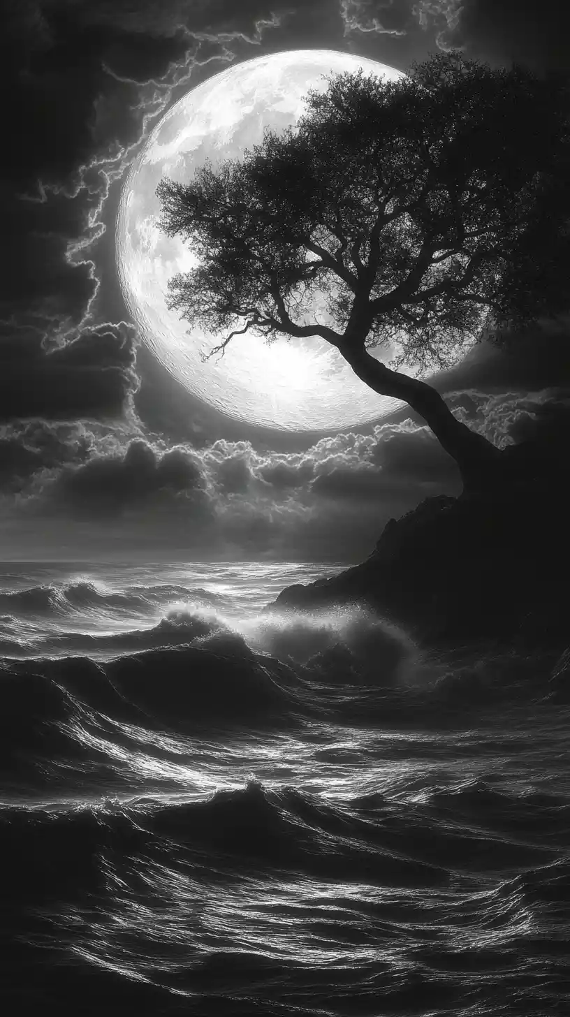 Ominous bad moon rising in a dark night sky