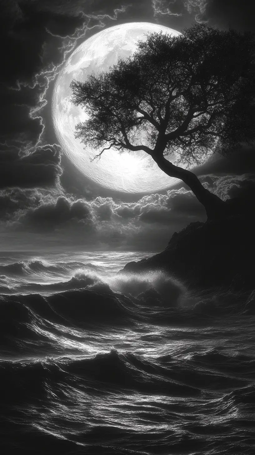 Ominous bad moon rising in a dark night sky