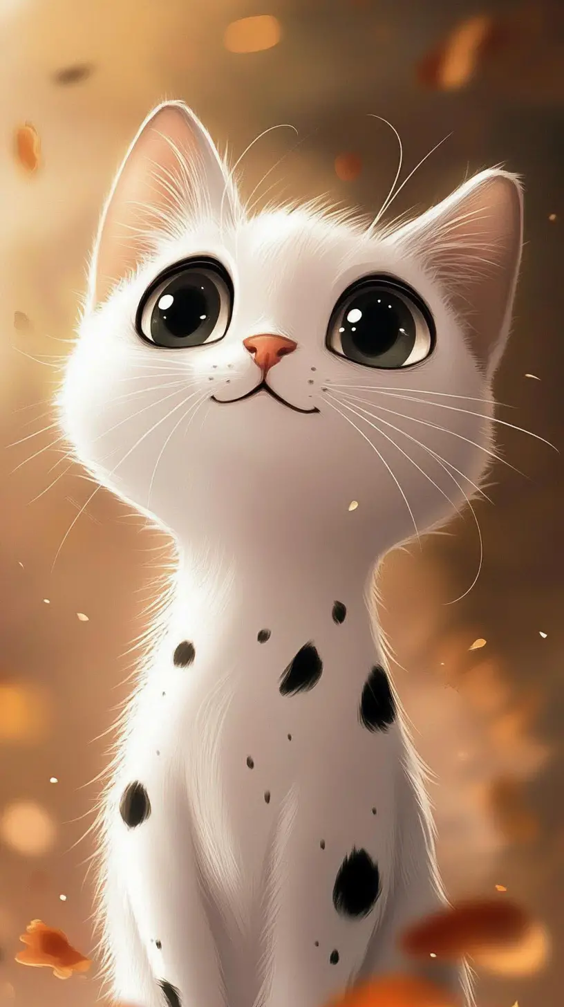 Cartoon white and black cat with a tender affectionate look