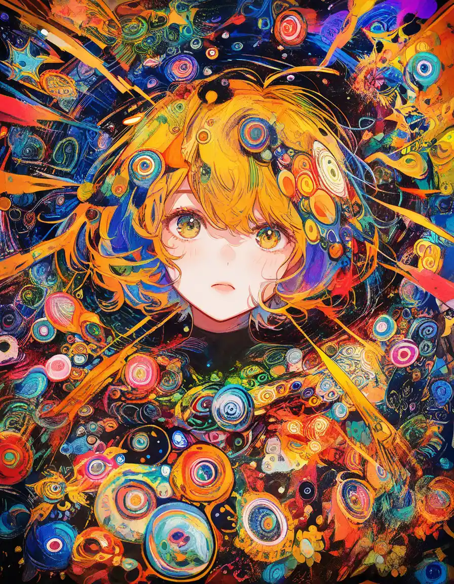 Mixed media dreamscape portrait with abstract collage