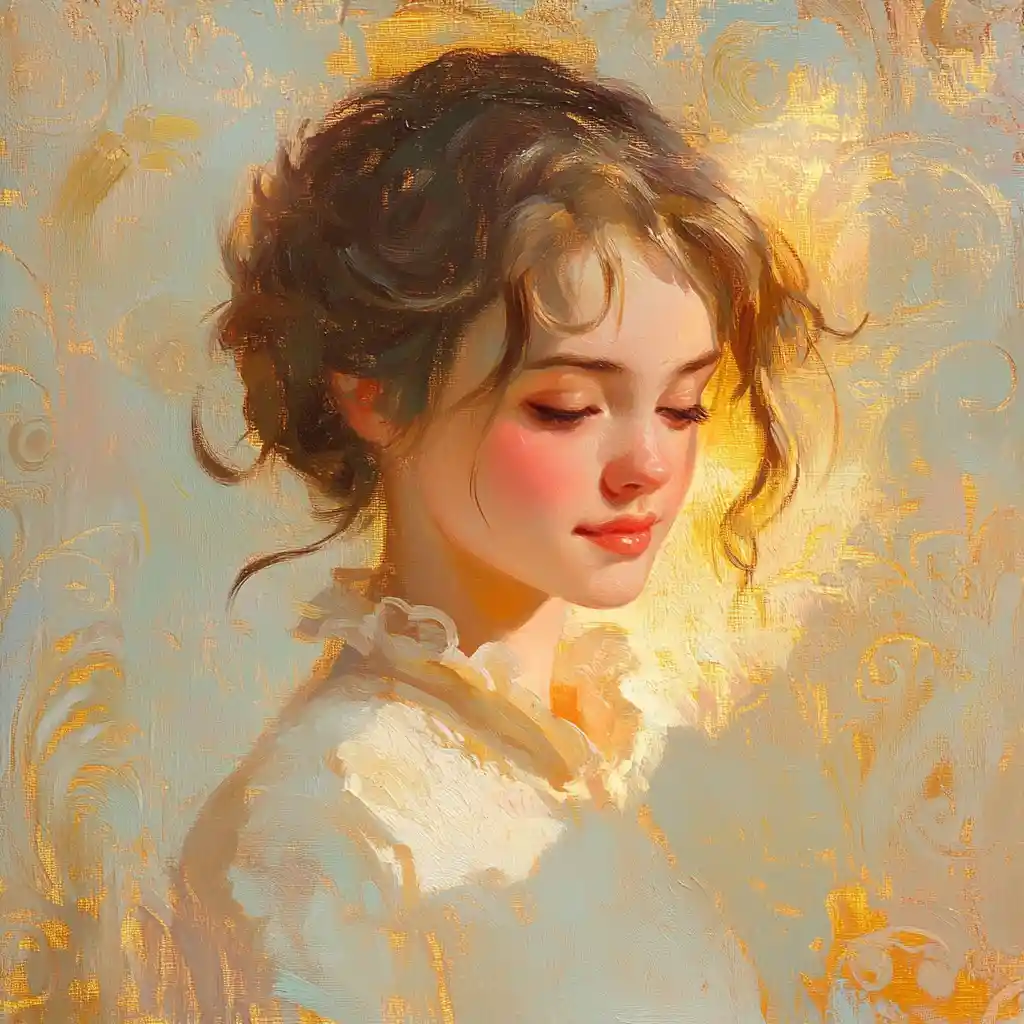 Elegant vintage woman in a golden baroque inspired portrait