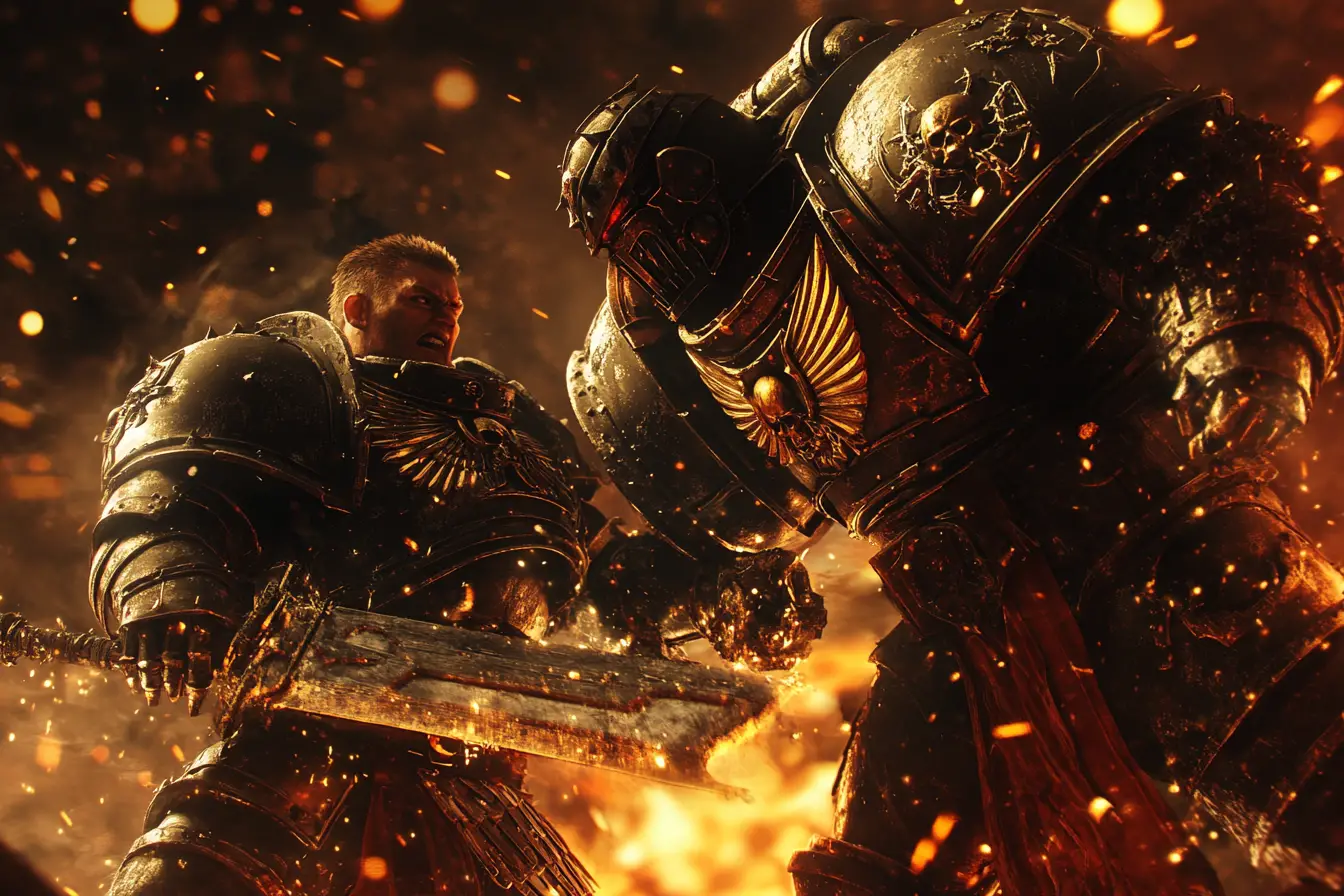 Iron fist champion battling chaos warrior in close combat
