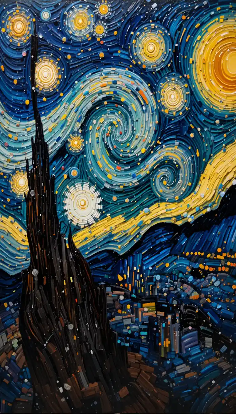 Expressive alla prima oil painting inspired by starry night
