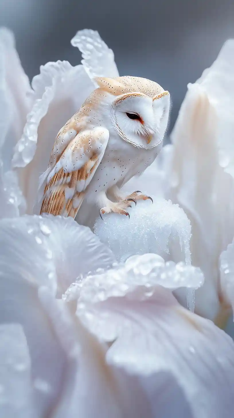 Dreamy Iris Landscape With Snow Owl In Winter Scene