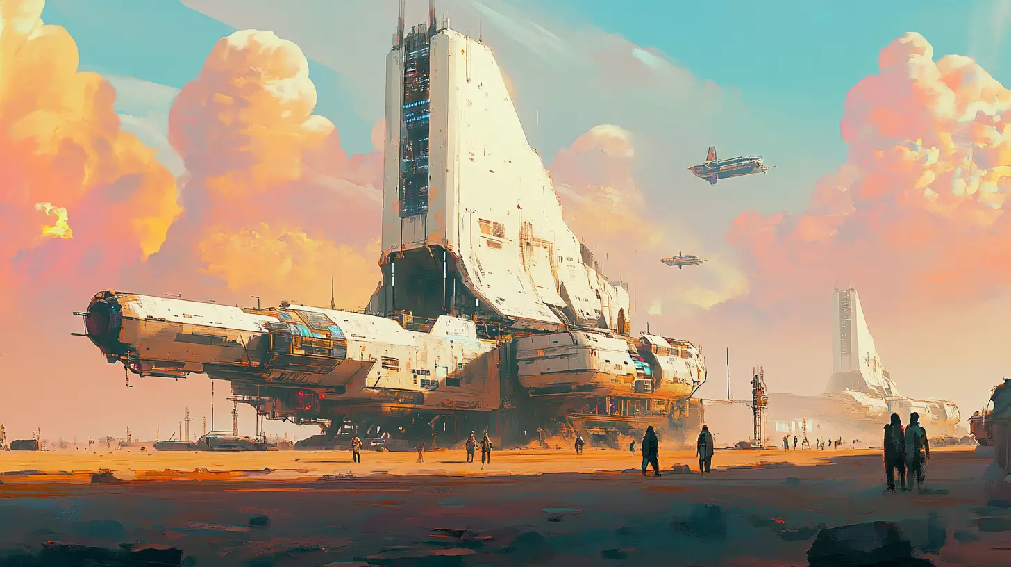 Vibrant offworld space colony on a dusty alien planet