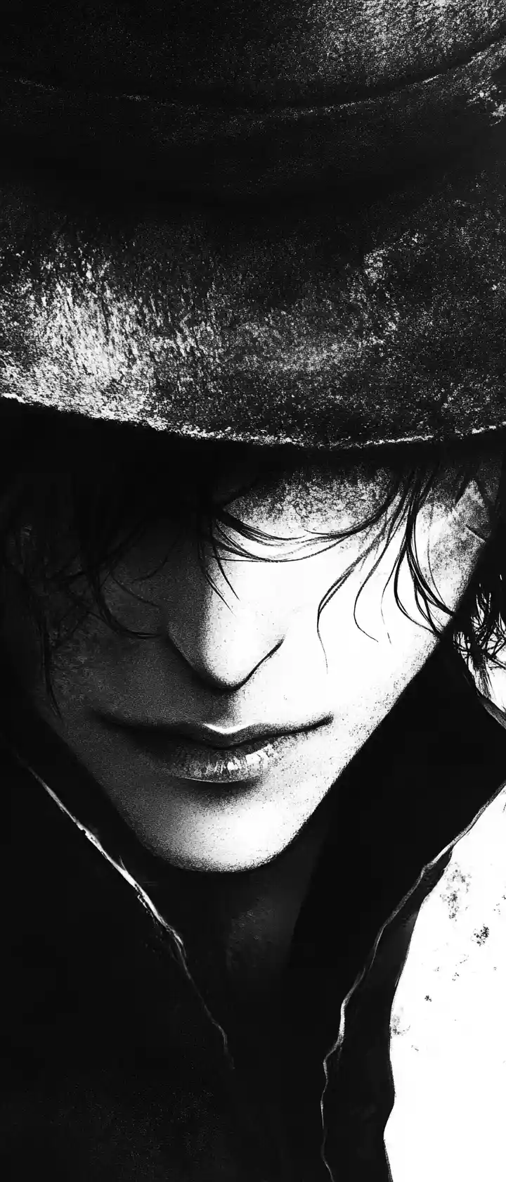 Moody manga close up of a mysterious vampire hunter