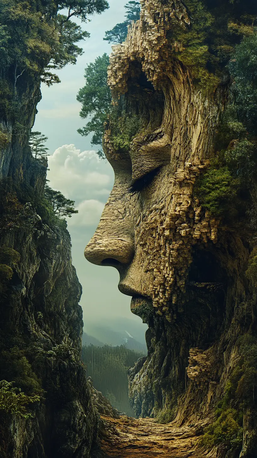 Surreal visual illusion artwork with multiple layered scenes