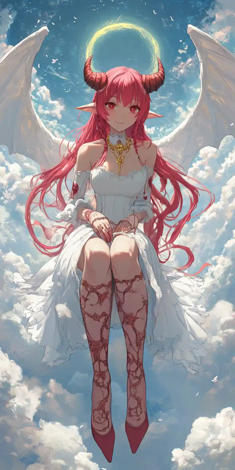 Pink haired vampire girl with floating fantasy castle
