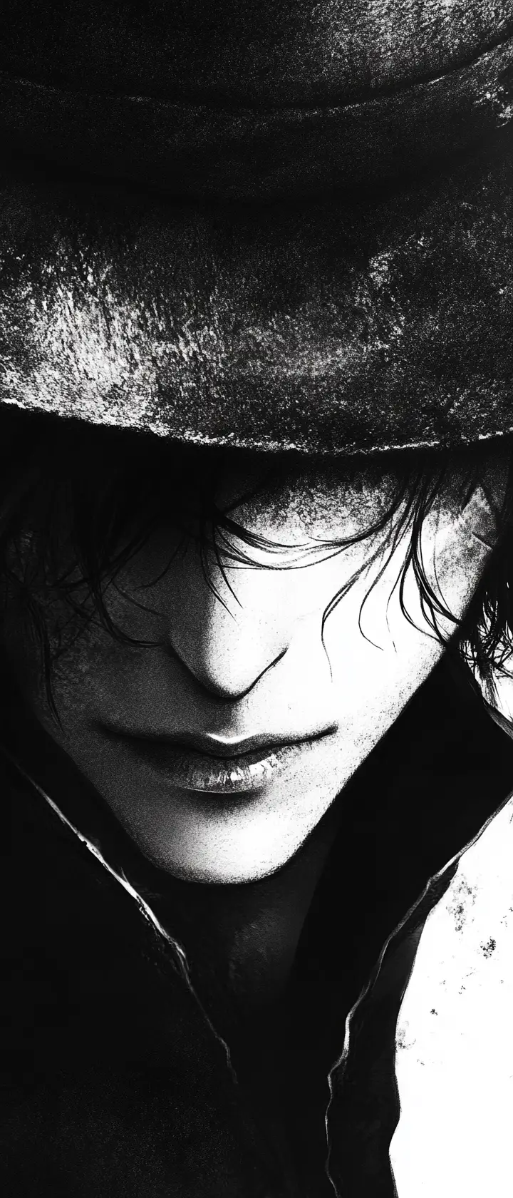 Moody manga close up of a mysterious vampire hunter