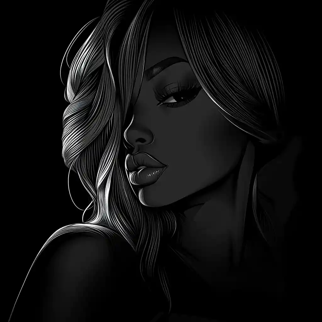 Ebony and ivory pin up style digital ink illustration