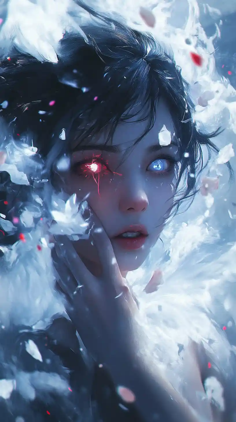 Sad snow white rabbit woman in quiet winter street
