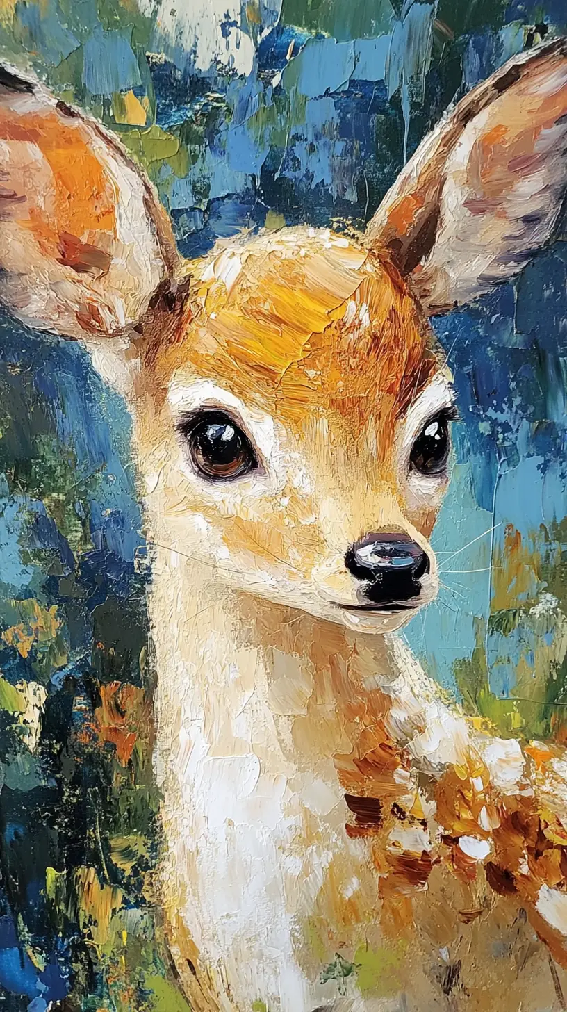 Gentle young deer portrait in impasto oil painting