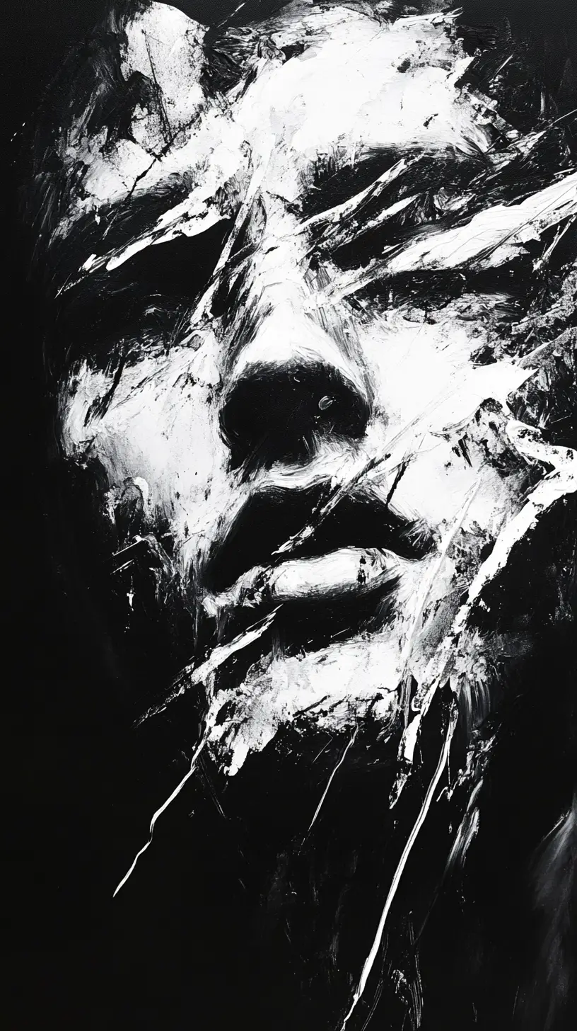 Dramatic abstract close up portrait in bold white paint